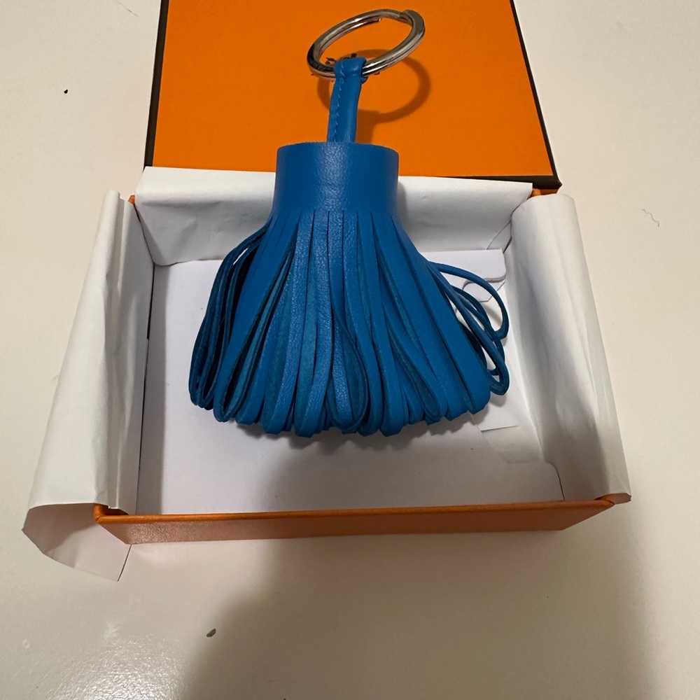 Hermès Blue Leather Tassel Keychain